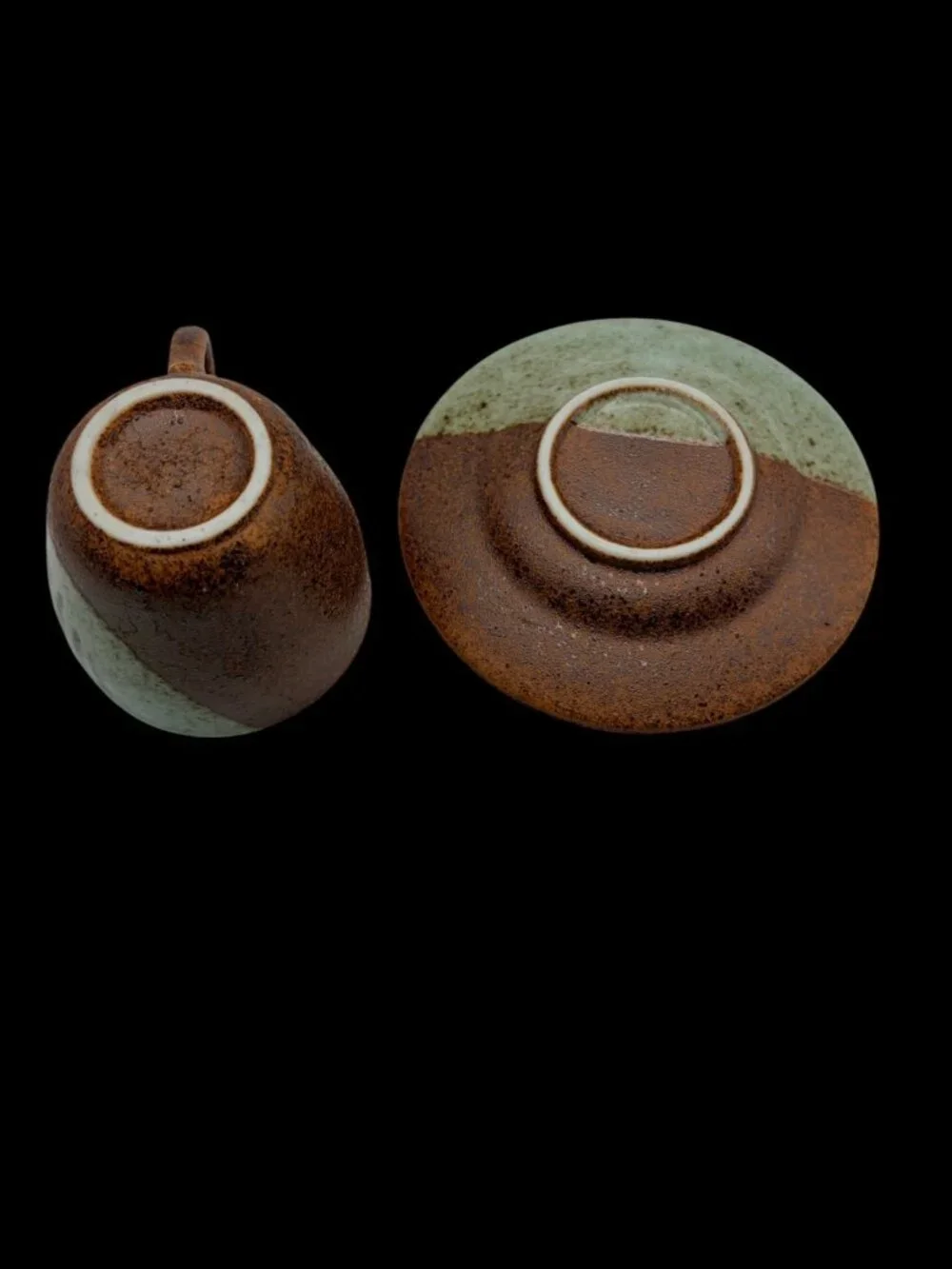 Studio Pottery Espresso Cup & Saucer Brown Sage Drip Glaze